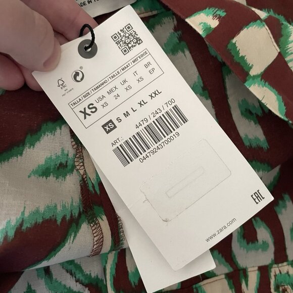 Zara Women XS Boho Retro Mid Rise Straight Leg Selena Cotton Printed Pants NWT - Picture 11 of 13